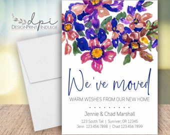 Floral We've Moved Announcement Cards, Personalized Moving Announcement (Digital or Printed)