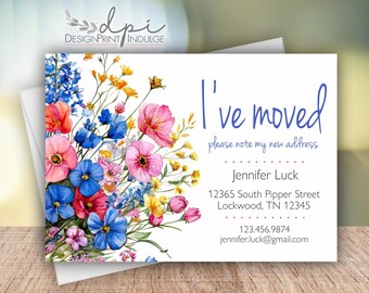 Floral Moving Announcement Cards: I've Moved Card, New Address Stationery with Envelopes