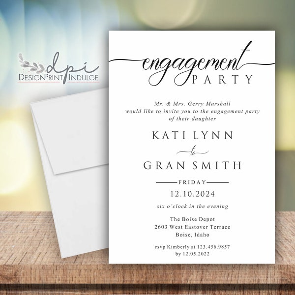 Engagament Party Invitation, Elegant Modern Engagement Party Invite, Engagement Invitation, Choose your color, Printed w/ Envelopes