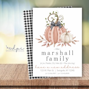 Fall pumpkins change of address announcements, fall new address cards, moved card, autumn moving cards, Digital or Printed w/ Envelopes
