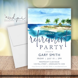 Retirement Party Invitation with Beach Theme, Beach Party Invites Watercolor, Customize the invite color and wording, Digital or Printed