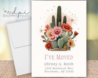 I've Moved Change of Address Card with Cactus: New Home Announcement (Digital or Printed)