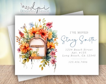 Watercolor Mailbox Moving Announcement Cards, Change of Address Cards, with Envelopes