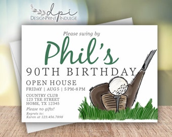 Golf Birthday Party Invitation: Custom Text, Any Age (Digital or Printed)