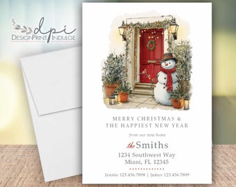 Christmas & New Year Moving Announcement Cards: New Home For The Holiday Card With A Snowman (Digital or Printed)