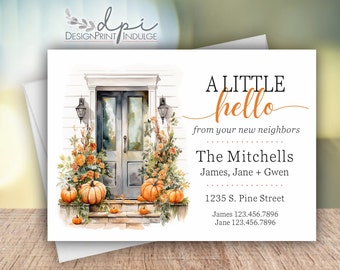 Neighbor introduction card, Fall we're new to the neighborhood announcement, personalized meet new neighbors card, Printed w/ envelopes