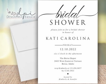 Simple Bridal Shower Invitation, Elegant Script (Printed or Digital)
