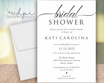 Bridal Shower Invitation, Simple Bridal Shower Invite, Elegant Bridal Shower Invites, Digital or Printed w/ envelopes