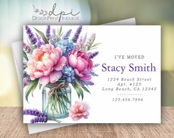 Peonies Change of Address Cards: Personalized Moving Announcement (Digital or Printed)