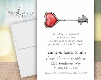 Change of address Personalized cards with a key, Key change of address announcement card, Customize the wording, Digital or Printed