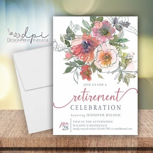 Retirement Party Invitation with Floral Design, Retirement Invites, Modern Retirement Party Invitation, Customize it, Digital or Printed
