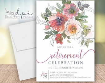 Floral Retirement Party Invitation: Modern Celebration (Digital or Printed)