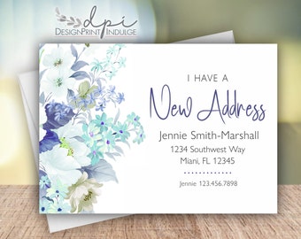 Blue Floral I Have a New Address Announcement Cards, Change of Address Cards, Customize wording & font color, FREE SHIPPING