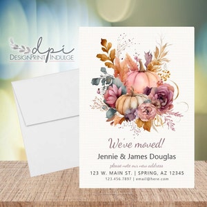 We Moved Fall Announcement Cards, Autumn Fall Pumpkins New Address, Change of Address, I Moved, New Address Cards Printed w/ Envelopes