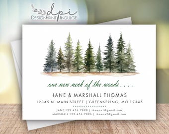 Pine Trees Moving Announcement Card, New Home, Forest (Digital or Printed)