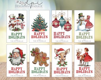 Christmas assorted PRINTED gift tags set, fun gift tags, Holiday gift tag set, present tags, custom name tags, printed tags for gifts