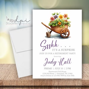 Garden Flower Retirement Party Invitation, Suprise Retirement Party Invites, Customize the wording color, Digital or Printed, FREE SHIPPING