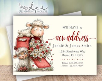 We've Moved New Address Announcements: Lamb w/ Mailbox Moving Cards (Digital or Printed)