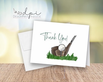 Thank You cards, golf thank you notecard & envelopes, cards folded tented style 4.25x5.5, personal stationery, appreciation card