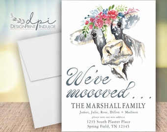 Cow Moved Announcement Card, Funny Change of Address, We've Moooved Announcement, New Address, Customize the wording, Digital or Printed