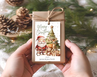 Merry Christmas With Santa & Friends Personalized Holiday Gift Tags: Printed or Digital File