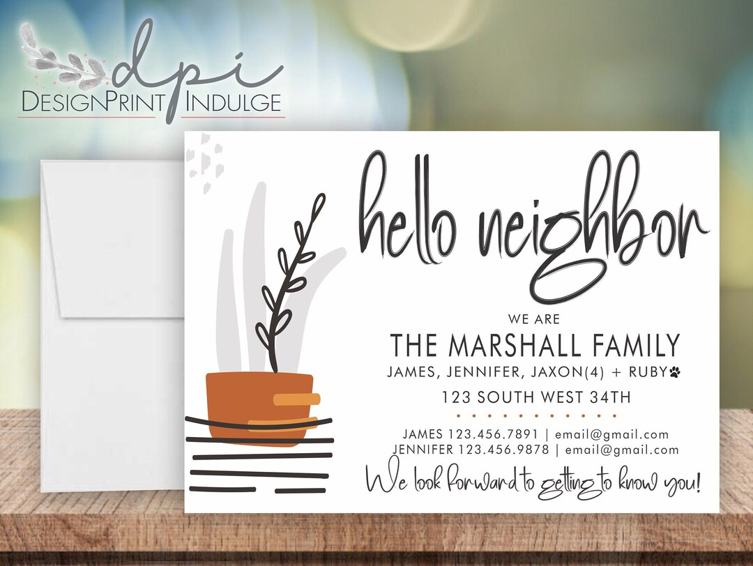 Hello New Neighbor Introduction Cards, New to the Neighborhood ...