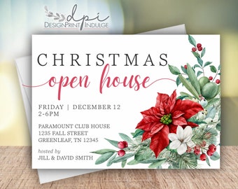 Open House Christmas Party Invitation, Holiday Party Invite, Invites, Christmas Holiday Invite, Print w/ Envelopes FREE shipping