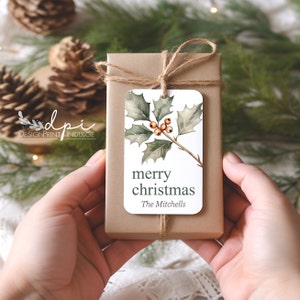 Merry Christmas PRINTED Personalized Gift Tags, Favor Tags, Holiday gift tag, custom name tags, present tag, tags for gifts, label tags