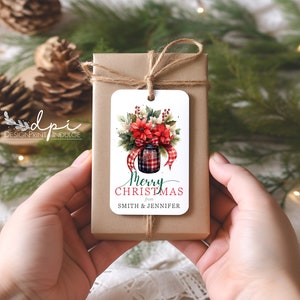 Merry Christmas PRINTED Personalized Gift Tags, Holiday gift tag, custom name tags, present tag, tags for gifts, label tags