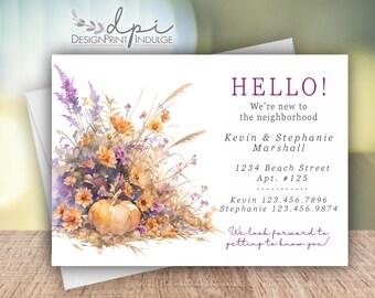 Fall Pumpkin New Neighbor Introduction Cards (Printed or Digital)