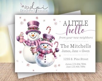 New Neighbor Announcement Cards with Snowman: Custom Introduction (Digital or Printed)