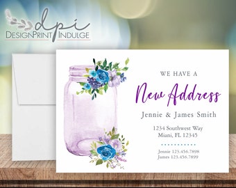 New address announcement moving card, Jar floral change of address, Move new address announcement card, Customize It, Digital or Printed