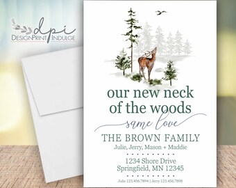 Deer & Our New Neck of The Woods Change of Address Announcement Cards, I've or We've Moved Cards, Customize the Wording, Printed, Digital