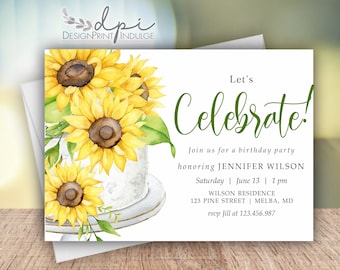 Sunflower Birthday Party Invitation: Custom Wording (Digital or Printed)