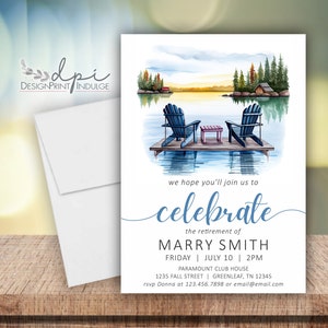 Lake Retirement Celebratation Party Invitation, Retirement Party Invite Card, Customize Word, Digital or Printed w/ Envelopes FREE SHIPPING