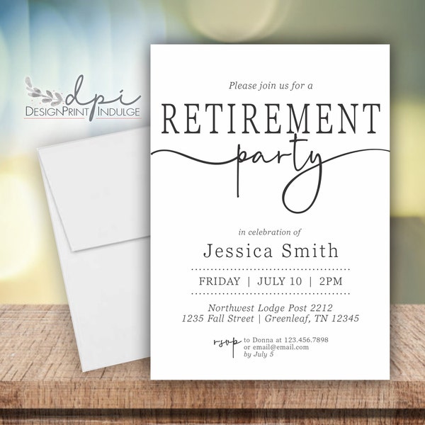 Retirement Party Invitation, Simple Retirement Party Invite Cards, Customize the invite color and wording, Digital or Printed