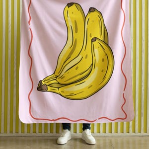 Couverture polaire arctique Banana Babe, imprimé fruits rétro sur rose