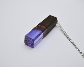 Black Wood Resin Pendant Necklace, Handmade Epoxy Jewelry