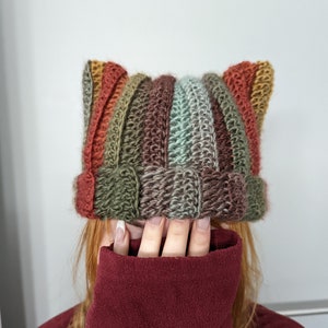 Multicoloured cat ears beanie ~ Cat ear hat ~ Crochet hat ~ Crochet cat beanie ~ Kitty ears hat