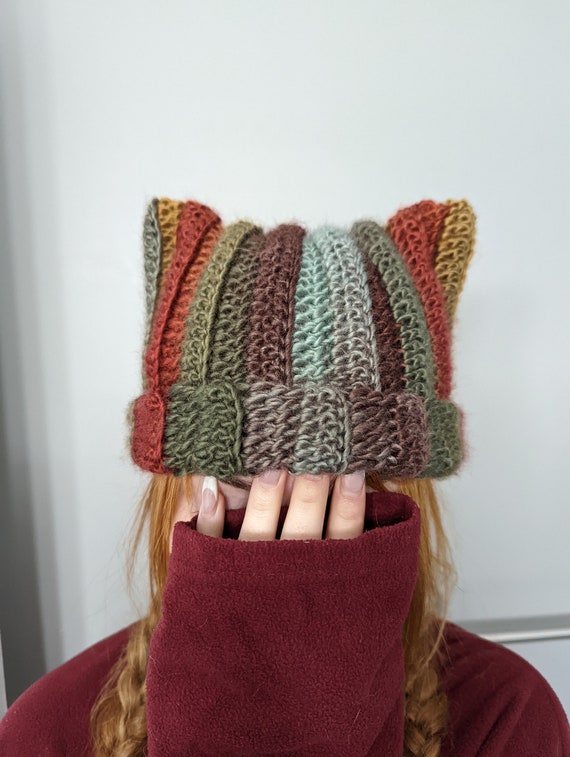 Multicoloured cat ears beanie ~ Cat ear hat ~ Crochet hat ~ Crochet cat beanie ~ Kitty ears hat