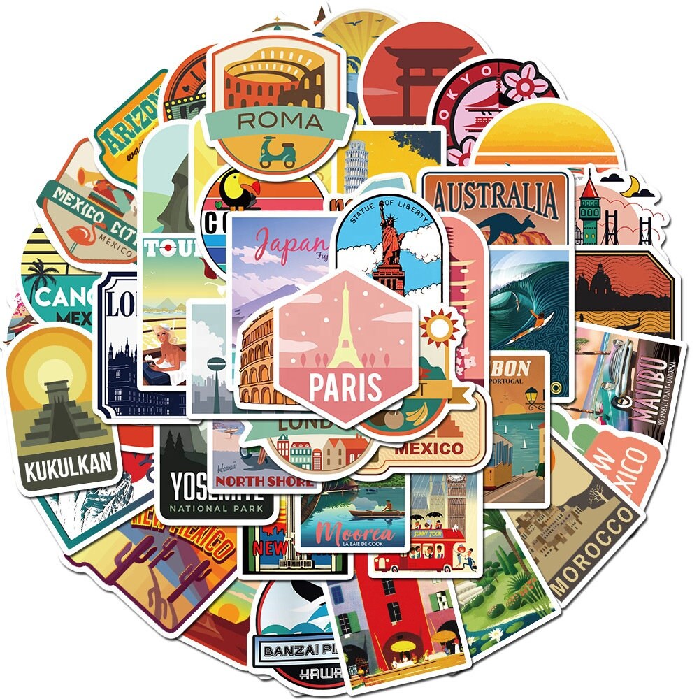 Pack of 25 or 50 Vinyl Travel Stickers Die Cut Decal Set Etsy