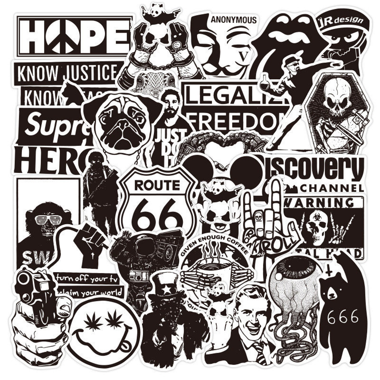 Pack of 25 Vinyl Black White Stickers Die Cut Decal Set | Etsy