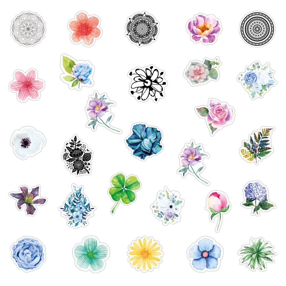 Pack of 25 Vinyl Pretty Flower Stickers Die Cut Decal Set Etsy
