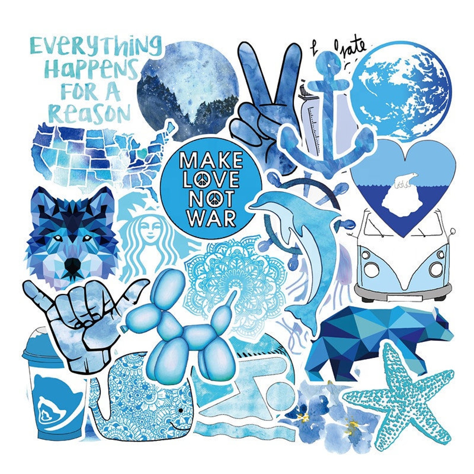 Pack of 25 Vinyl Blue Aesthetic Stickers Die Cut Decal Set Etsy