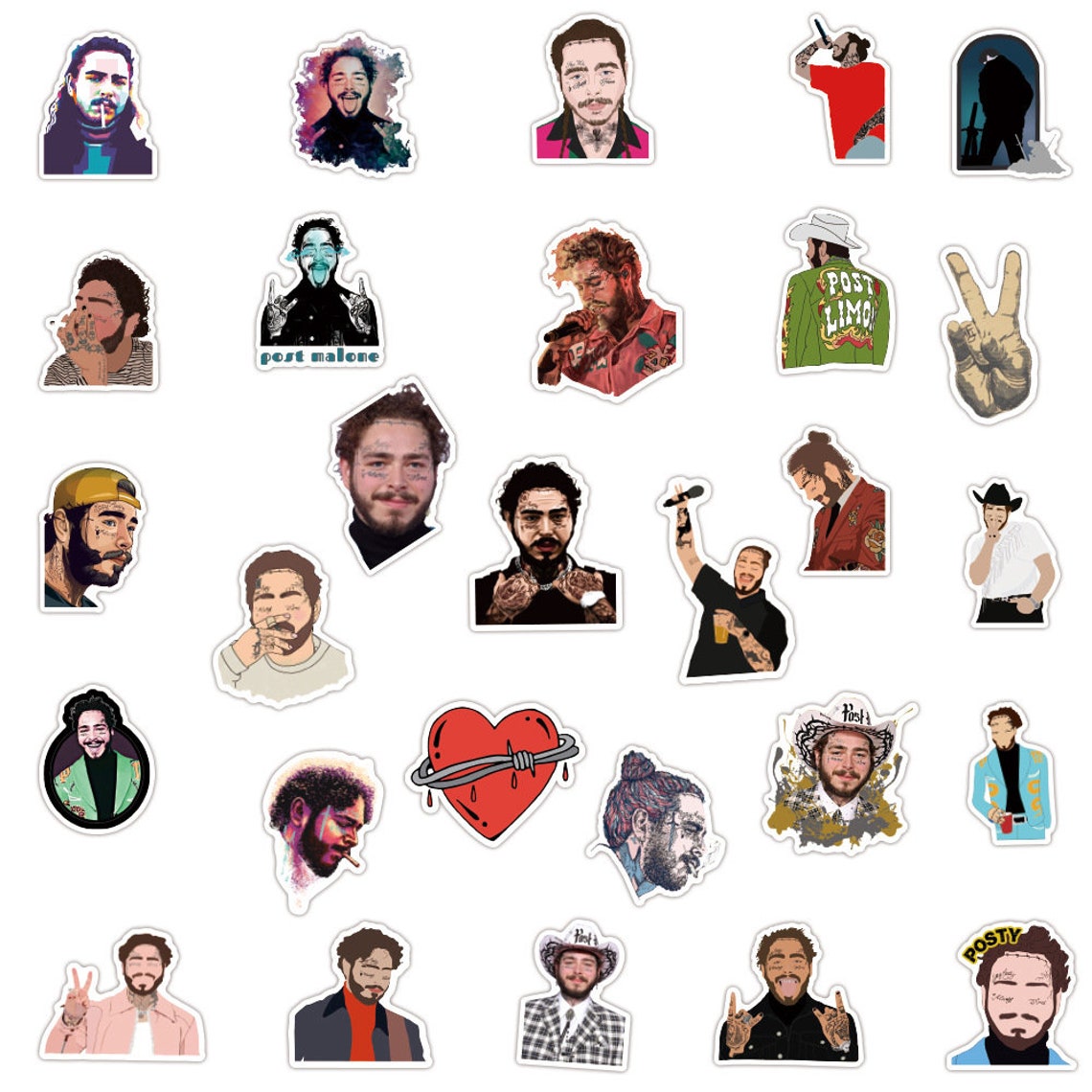 Pack of 25 Vinyl Post Malone Stickers Die Cut Decal Set Etsy