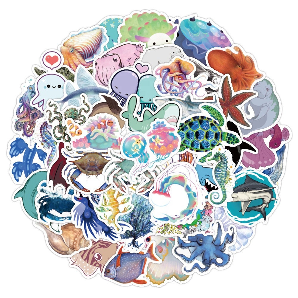 Pack of 25 or 50 Vinyl Marine Life Stickers Die Cut Decal Etsy