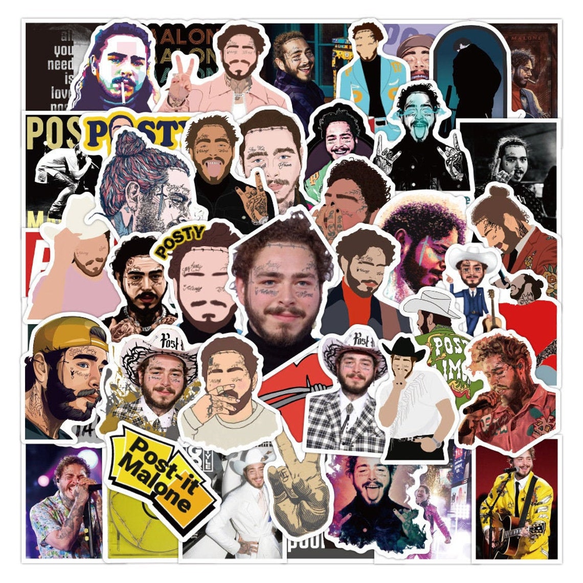 Pack of 25 Vinyl Post Malone Stickers Die Cut Decal Set Etsy