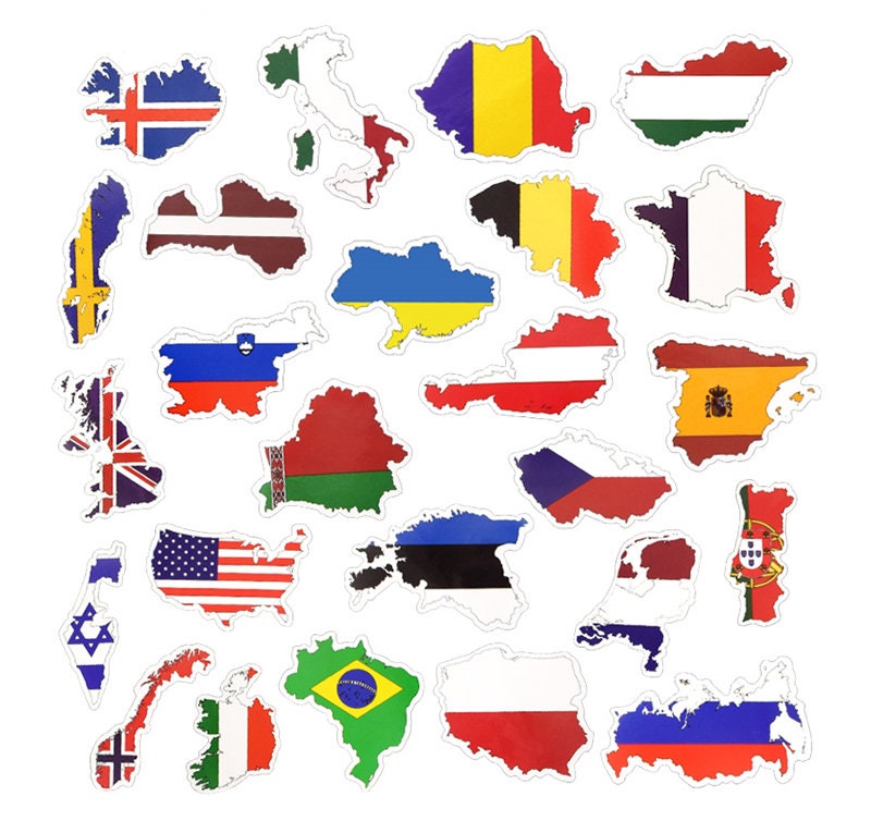 Pack of 25 or 50 Vinyl World Flag Stickers Die Cut Decal Set Etsy