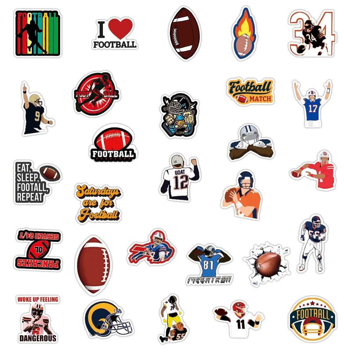 Pack of 25 Vinyl American Football Stickers Die Cut Decal | Etsy