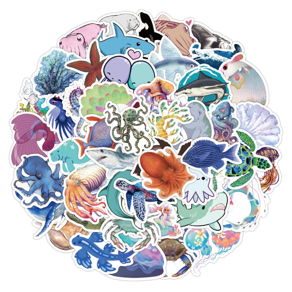 Pack of 25 or 50 Vinyl Marine Life Stickers Die Cut Decal Etsy